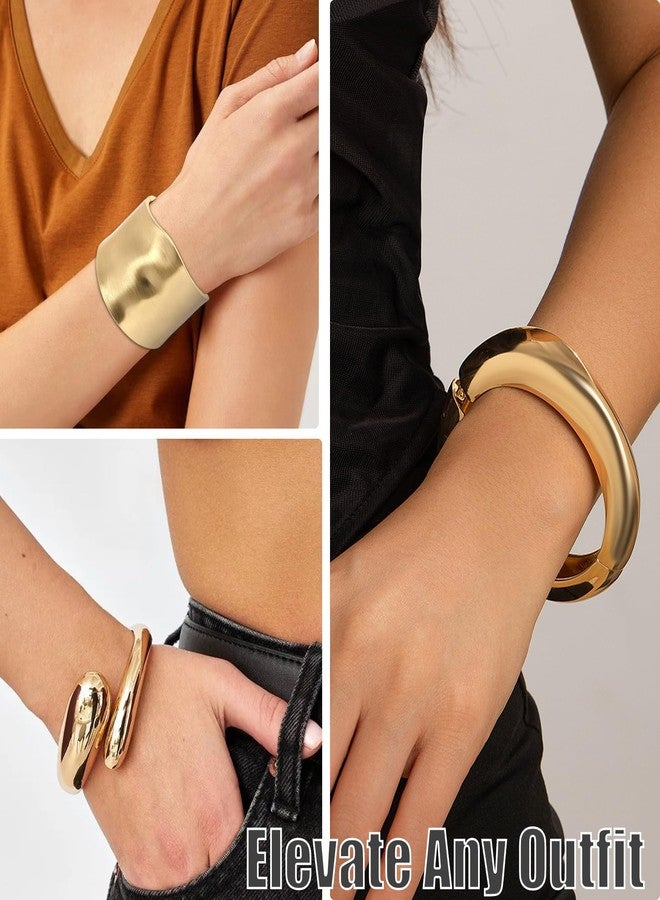 OXWIND Chunky Gold Bracelet - 3pcs Gold Cuff Bangles for Women Trendy Cuff Bracelets Wide Thick Gold Bangles Non Tarnish Jewelry, 3 Packs (Gold) - Image 4